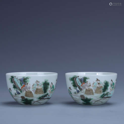 Qianlong of Qing Dynasty          A pair of famille rose character story cups