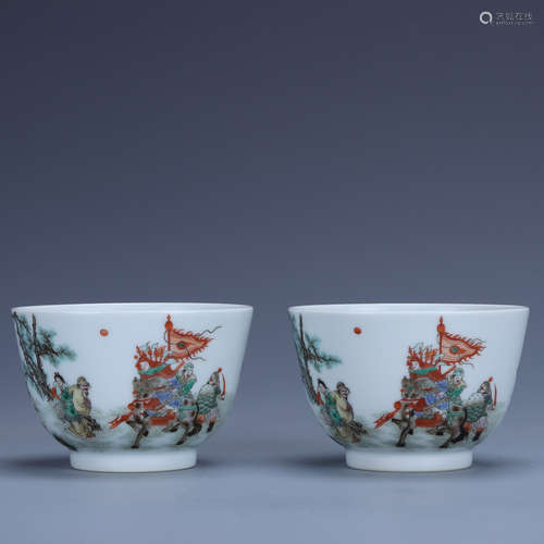 Qianlong of Qing Dynasty          A pair of famille rose character story cups