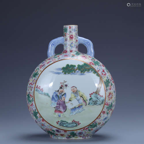 Yongzheng of Qing Dynasty       Pastel figure story flat bottle