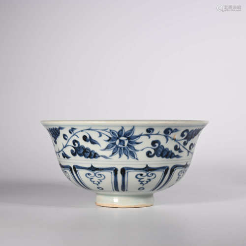 Yuan dynasty       Blue and white lotus bowl with mandarin duck pattern