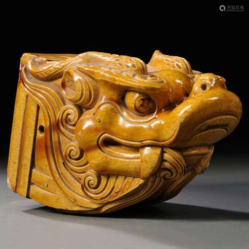 19th/20th C. Yellow Glazed Dragon Architectural Tile