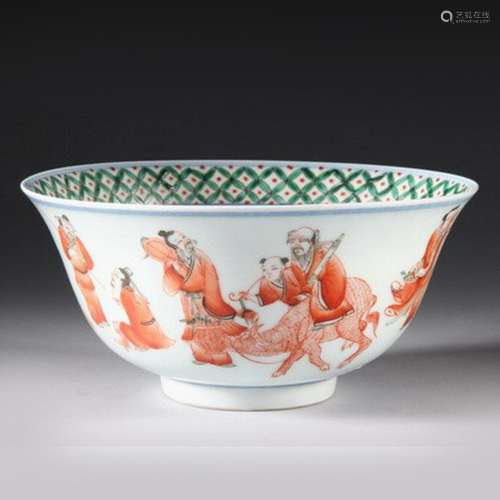 Chinese Famille Verte Porcelain Bowl, Kangxi Mark
