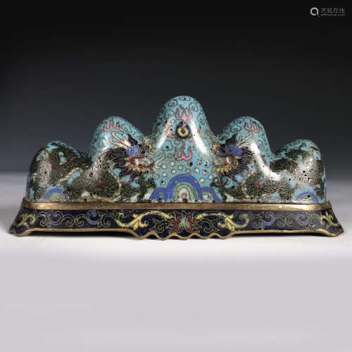 Cloisonne Enamel Brush Rest With Chinese Calligraphy