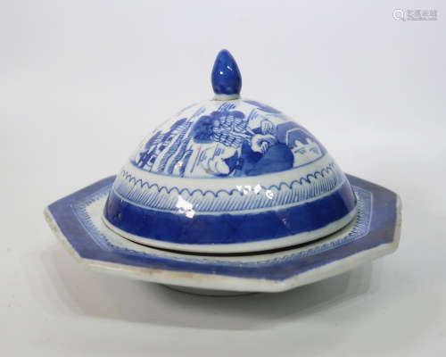 Three Pieces Chinese Export Blue & White Porcelain