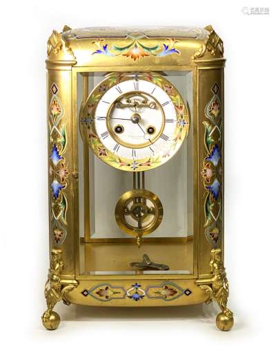 Large Tiffany & Co. Enamel Gilt Bronze Clock