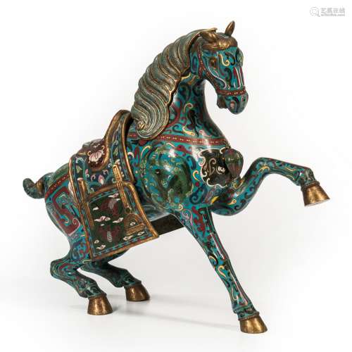 Large Chinese Cloisonné Enamel and Gilt Bronze Horse