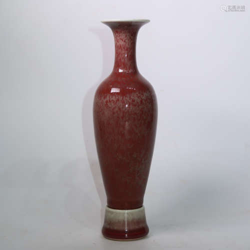 Chinese Red Glazed Porcelain Vase With Base & Mark