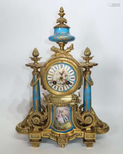Antique French Sevres porcelain plaques Spelter clock