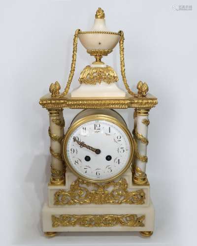 A Old Gilt Bronze And Marble Clock