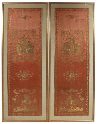 Pair 18th Century Chinese Gold Embroidered Chair Covers