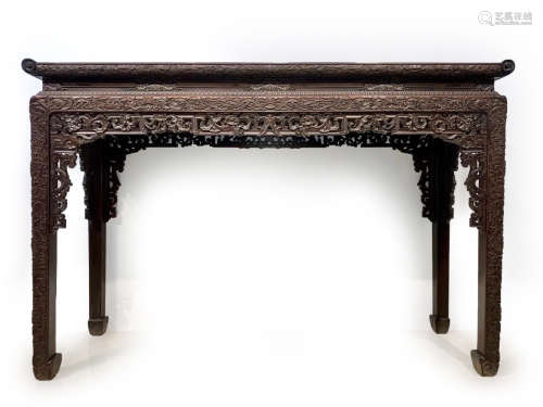 Chinese Finely Carved Zitan Wood Altar Table