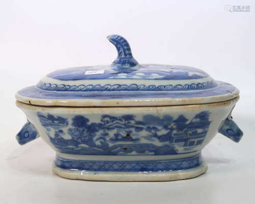 Chinese Export Blue & White Porcelain Bowl With Cover