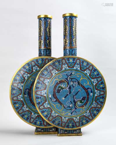 Chinese Cloisonne Enamel and Gilt Bronze Double Vase