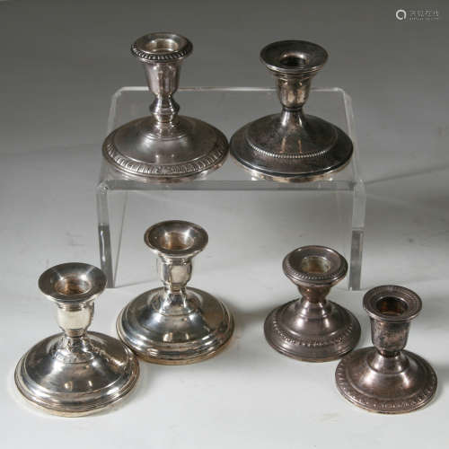 Two Pair & Two Single Sterling Silver Candleholders