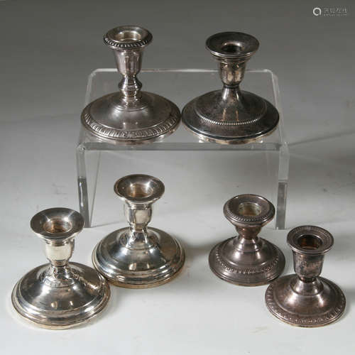 Two Pair & Two Single Sterling Silver Candleholders