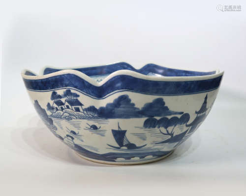 Large Chinese Export Blue & White Porcelain Bowl