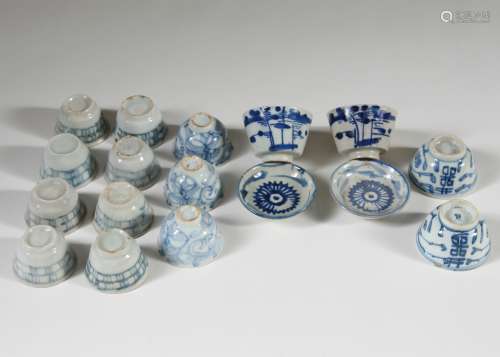 Sets of Chinese Blue and Shite Cups and Saucers, 19th C