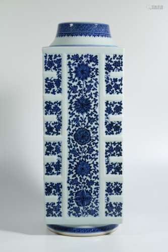 Blue And White Chrysanthemum Cong Vase With Mark