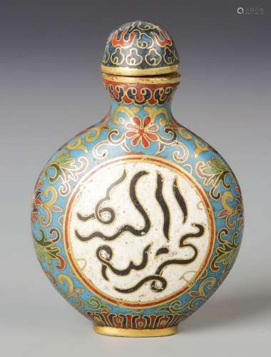 Cloisonne Enamel and Gilt Bronze Snuff Bottle With Mark
