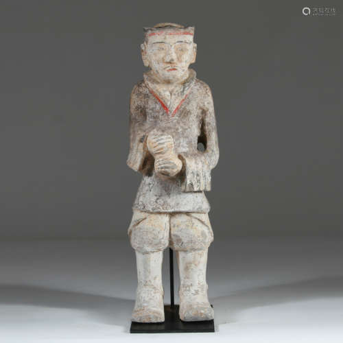Western Han Dyn. Painted Pottery Soldier, Of The Period