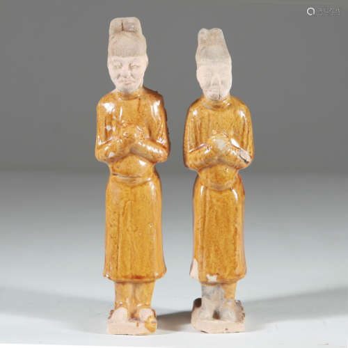 Tang Dyn. Two Amber-Glazed Attendant Figures