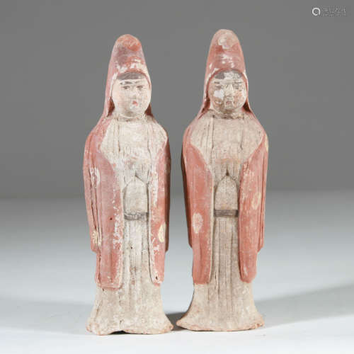 Tang Dyn. Two Painted Female Attendant Figures
