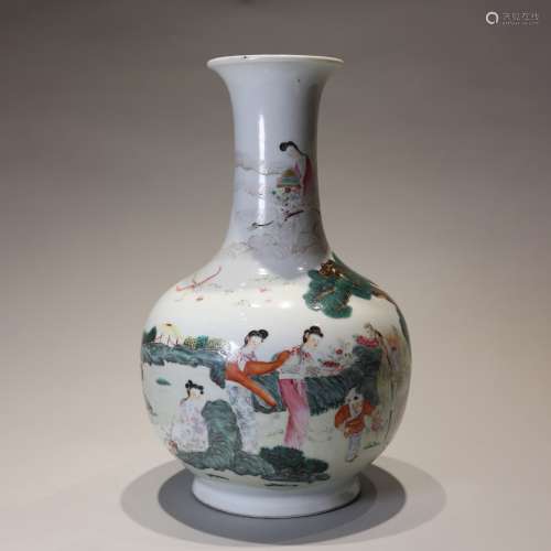 Chinese Famille Rose Figural Porcelain Vase With Mark