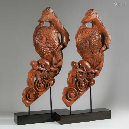 18/19th C. Pair Large Chinese Architectural Dragonfish