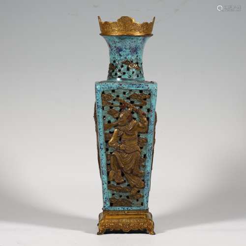 Jun Ware Gilt Bronze Mounted Square Vase