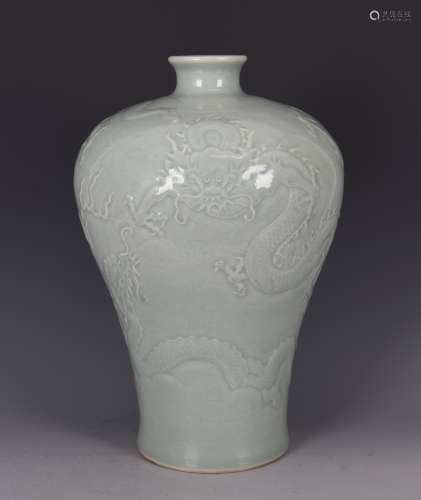 Celadon Glazed Carved 'Dragon' Porcelain Meiping Vase