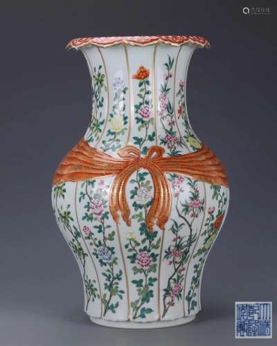 Famille Rose 'Ribbon-Tied' Porcelain Vase With Mark