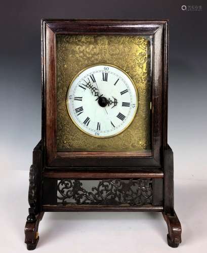 Chinese Carved Harwood Mantel Clock