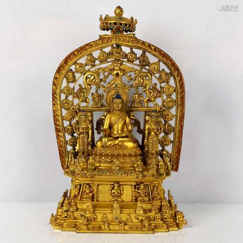 Very Finely Cast Gilt Bronze Buddha On Altar