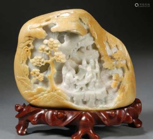 Finely Carved and Inscribed Jade Mountain