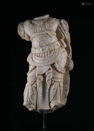 Tang Dyn. Large Marble Lokapala Torso, Of The Period