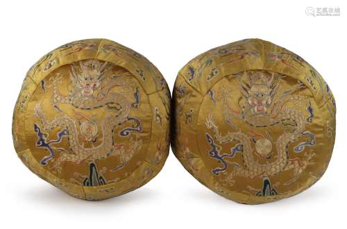 Pair Of Qing Imperial Dragon Embroidered Silk Pillows