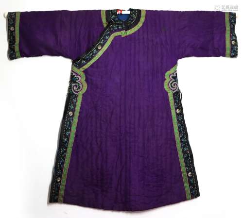 Qing Dyn. Purple Ground Silk Robe, Jifu