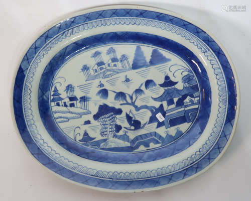 Large Chinese Export Blue & White Porcelain Plate