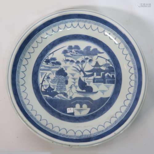 Large Chinese Export Blue & White Porcelain Plate