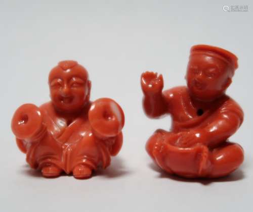 Two Carved Coral Figures
