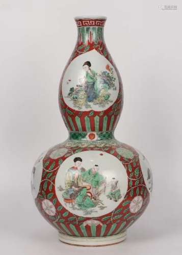 Red-Ground 'Figural' Double-Gourd Porcelain Vase Kangxi