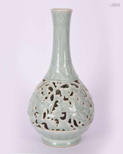 Celadon-Glazed Pierced Porcelain Vase Qianlong Mark