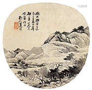 莲溪（1816-1884） 己巳（1869年）作 云山欲雨图 团扇镜心 水墨纸本