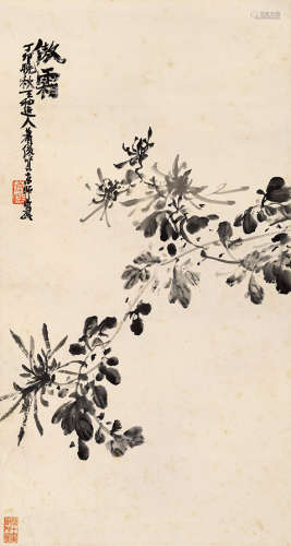 萧俊贤（1865-1950） 丁卯（1927年）作 傲霜图 立轴 水墨纸本