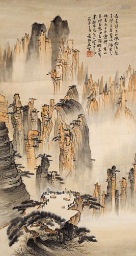 俞剑华（1895-1979）  黄山奇峰图 立轴 设色纸本