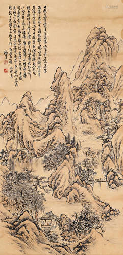 季陶达（1904-1989） 丙戌（1946年）作 观瀑图 立轴 水墨纸本