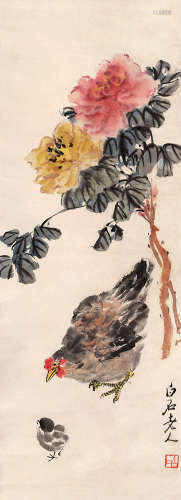 齐白石（1864-1957）（款）  教子图 立轴 水墨纸本