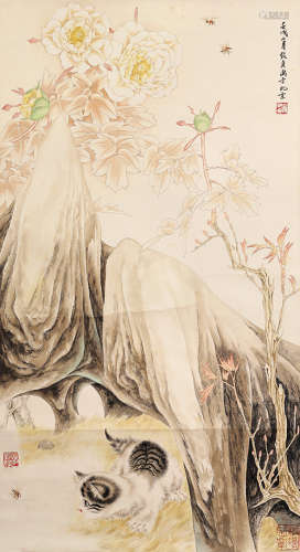 俞致贞（1915-1995） 壬戌（1982年）作 猫趣图 立轴 设色纸本