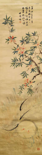 胡铁梅（1848-1899）  芙蓉游鱼图 立轴 设色绫本