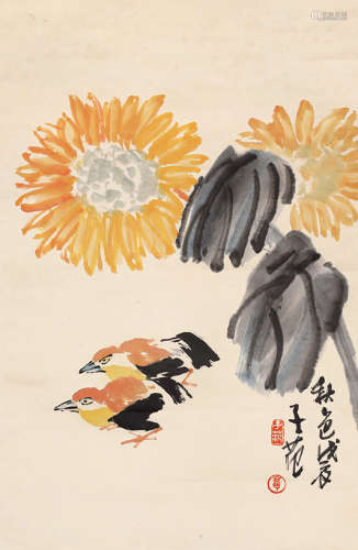 崔子范（1915-2011） 戊辰（1988年）作 秋色图 立轴 水墨纸本